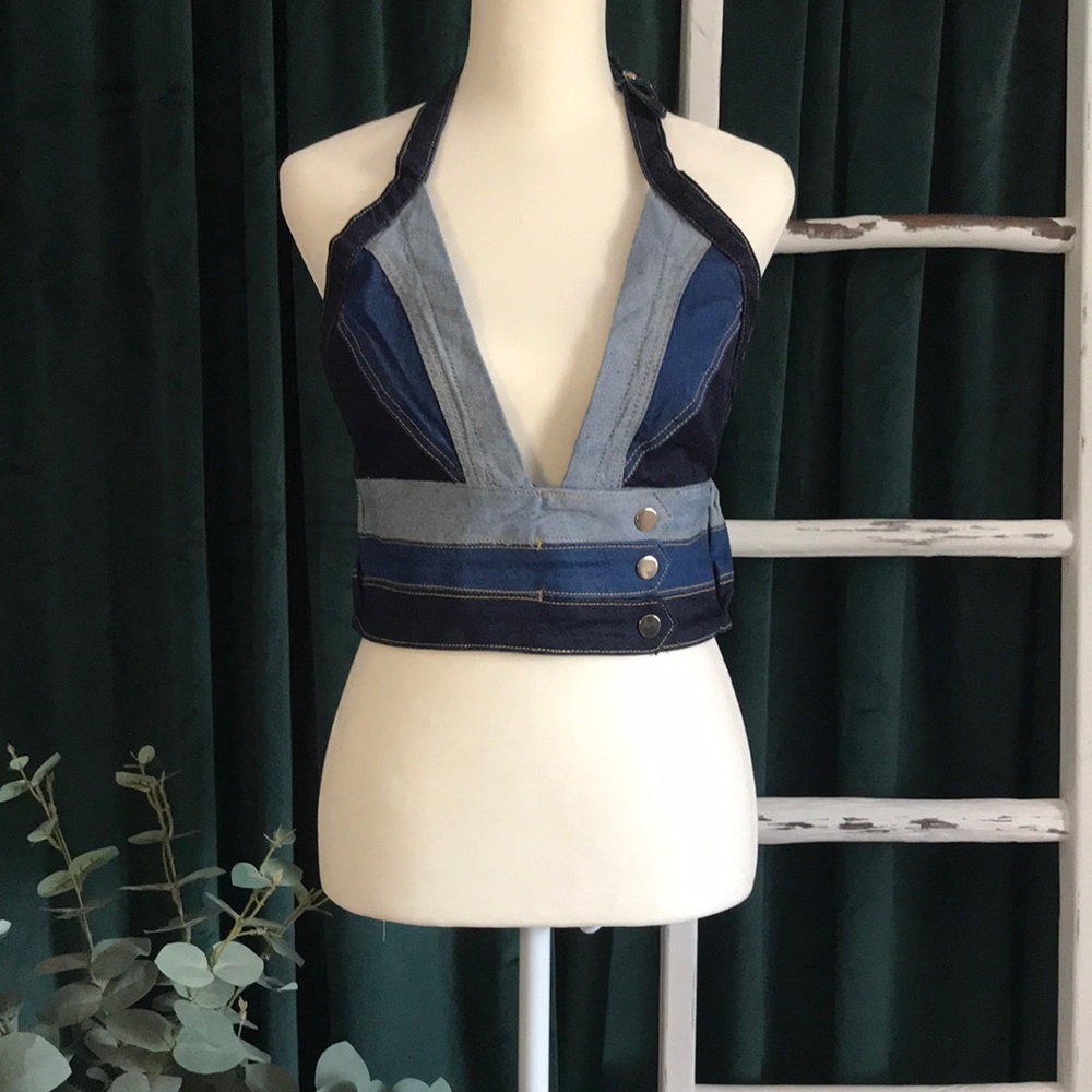 Denim Halter Cropped Top